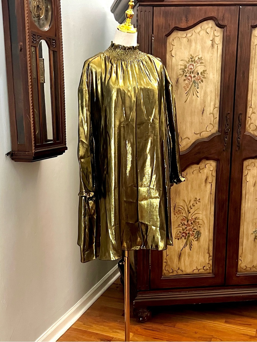 NEW $595 RHODE PRIYA METALLIC SILK BLEND TRAPEZE STYLE MINI DRESS SIZE M/L - Picture 2 of 14